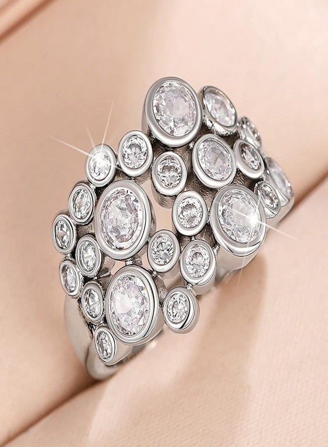 RKKOJJO 925 Sterling Silver Shiny Gemstone Ring 18K Cubic Zirconia Promise Cocktail Rings CZ Diamond Multi Row Ring Eternity Engagement Wedding Band Ring for Women Size 10 - Image 1